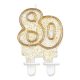 Colour Gold Gold glitter 80th birthday candle, numeral candle