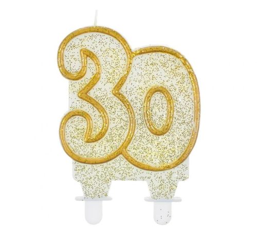 Colour Gold Gold glitter 30th birthday candle, number candle