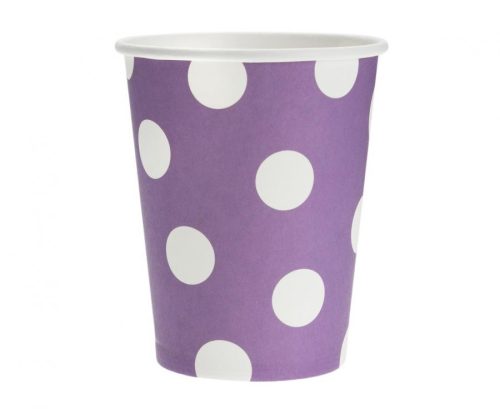 Colour Purple Polka Dots Purple paper cup set of 6, 270 ml