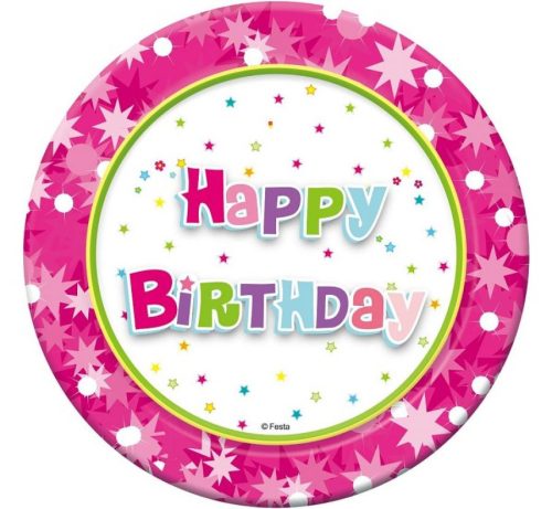 Happy Birthday Pink Happy Birthday paper plate 6 pack 18 cm