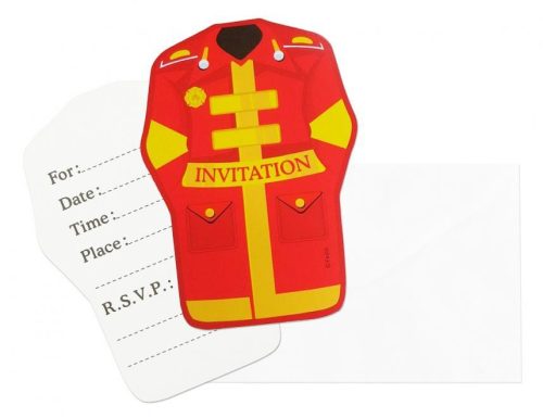 Fireman Fire Brigade yellow invitation 6 pcs