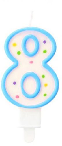 Colour Dots Blue Outline Number 8 Candle, Cake Candle