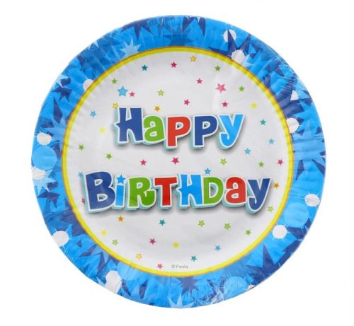 Happy Birthday Blue Happy Birthday paper plate set of 6, 18 cm