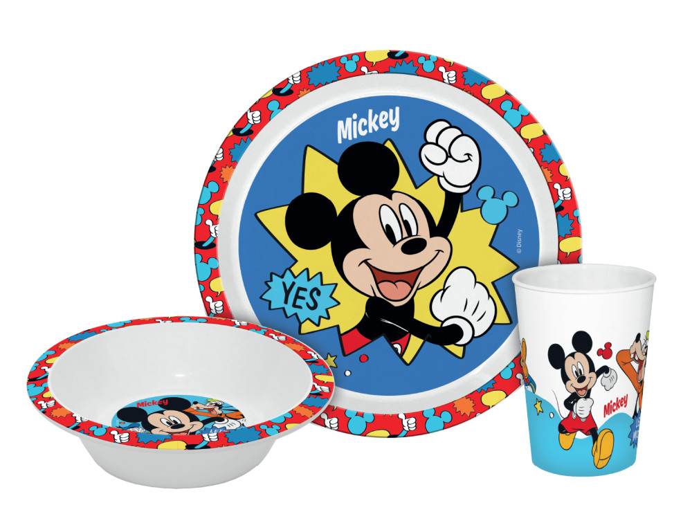 Disney Mickey Mouse Dinnerware 3pc Setting Dinner Plate, Bowl