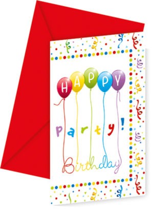 Happy Birthday Streamers Happy Birthday Party Invitations, Set of 6