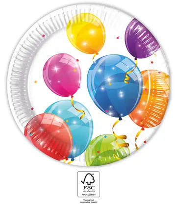 Balloon Sparkling paper plate 8 pcs 23 cm FSC