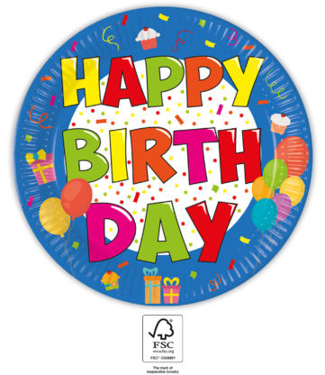 Happy Birthday Kokliko Happy Birthday paper plate 8 pcs 23 cm FSC