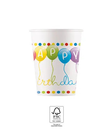 Happy Birthday Streamers Happy Birthday Paper Cup 8 pcs 200 ml FSC