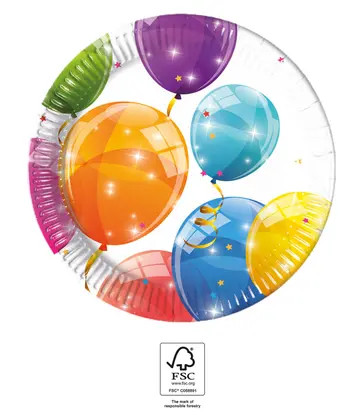 Balloon Sparkling paper plate set of 8 pcs 20 cm FSC