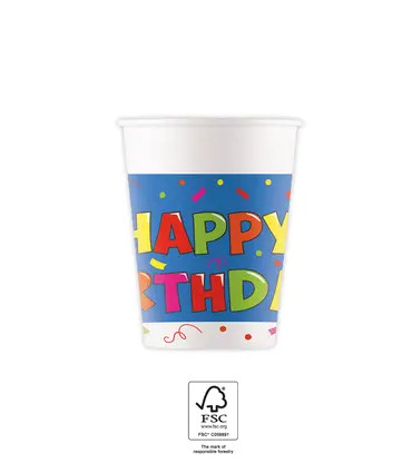 Happy Birthday Kokliko Happy Birthday paper cup 8 pcs 200 ml FSC