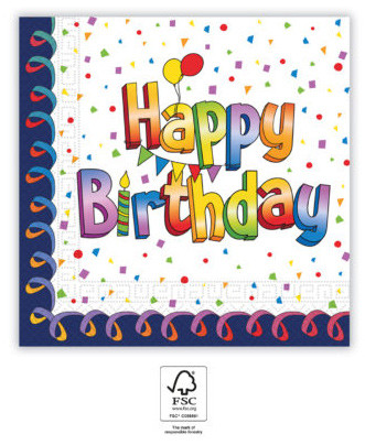 Happy Birthday Multicolor Happy Birthday napkin 20 pcs 33x33 cm FSC