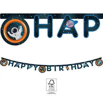 Space Rocket Space Happy Birthday Banner FSC 2 m