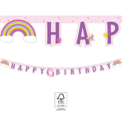 Unicorn Rainbow Colors Happy Birthday Sign FSC 2 m