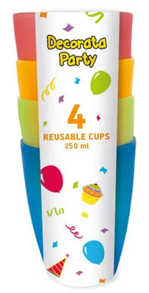 Colour plastic cup set of 4 pcs 250 ml