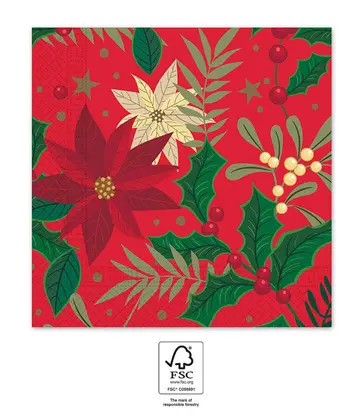 Christmas Holly Poinsettia i napkin 20 pcs 33x33 cm FSC