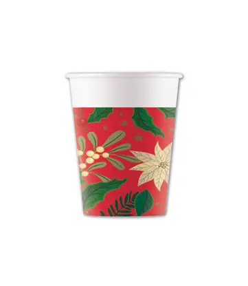 Christmas Holly Poinsettia i paper cup 8 pcs 200 ml FSC