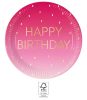 Happy Birthday Golden Pink Happy Birthday Paper Plate 8 pcs 23 cm FSC