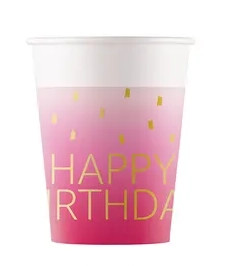 Happy Birthday Golden Pink Happy Birthday paper cup, 8 pcs, 200 ml, FSC