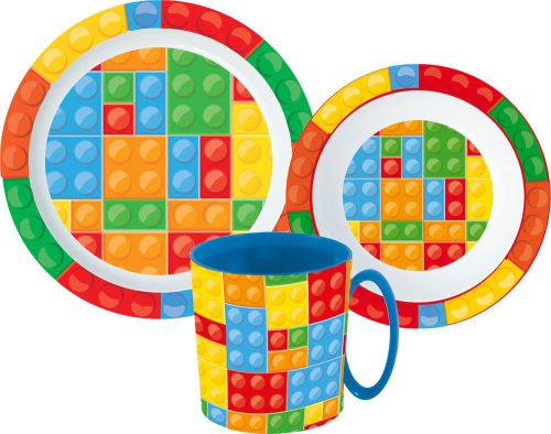 Bricks Lego-themed dinner set, micro plastic set with mug 350 ml