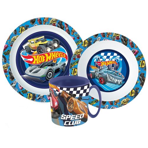 Hot Wheels Blue Fire dinner set, micro plastic set with mug 350 ml