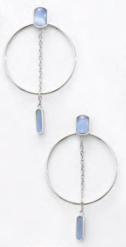 Victoria Silver Color Hoop Earrings with Blue Stones