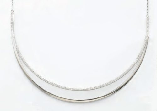 Victoria Silver Colored White Gem Crescent Moon Necklace