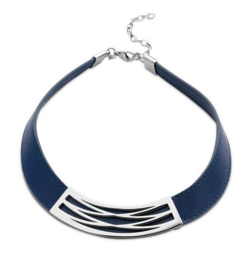 Victoria Silver Colored Blue Leather Necklace