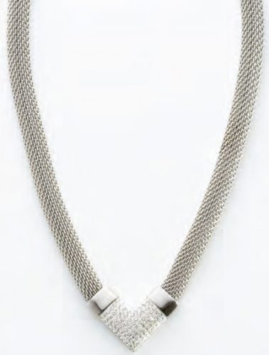 Victoria Silver-Colored White Stone Mesh Necklace